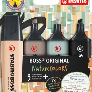 STABILO BOSS ORIGINAL – Markeerstift – Etui Met 4 Kleuren – NatureColors